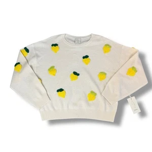 Neu mit Etikett Joie 100 % Kaschmir Strickpullover weiß mit bestickten gelben Zitronen Gr. Large - Bild 1 von 8
