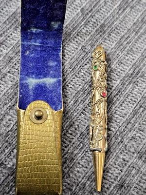 Lápiz mecánico ornamentado esterlina (o dorado), americano, 1890-1915, en caja original Foto 1 de 4