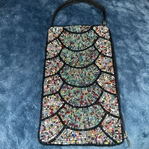 Bamboo Trading Company  Beaded Wristlet Cellphone Or Small Purse Multicolored - Picture 1 of 5