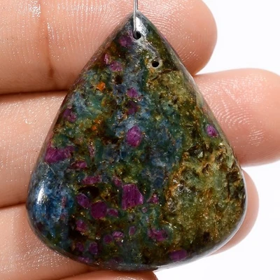 Natural Ruby Fuchsite Pear Cabochon Drilled Gemstone 51.5 Ct. 35X29X5 mm A-30659 - Image 1 of 2