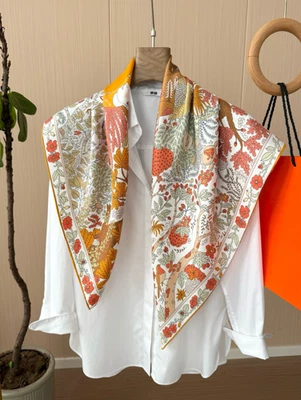 Twill Silk Pure 18 Momme forest Print Wrap Scarf Bandanna Square Shawl 90X90cm - Image 1 of 4