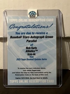 2025 Topps Update Baseball Stars Green Auto Nick Kurtz /99 Redemption RC Rookie - Picture 1 of 1