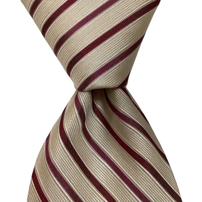 Corbata de seda PAUL FREDRICK SEVENFOLD ITALIA de lujo a rayas marfil/malva usada en excelente estado Foto 1 de 4