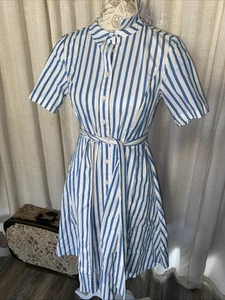 Boden Anastasia Shirt Dress Blue Stripe Fit & Flare Short Sleeve Size 4 Petite - Picture 1 of 11
