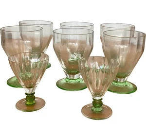 Vintage Art Deco Trinkgläser grün mit Stiel klar 8er Set 6 x Uranglas - Bild 1 von 8