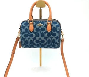 CY742 Coach Blue / Brown Mini Rowan Crossbody Bag Signature Outlet Products NWT - Picture 1 of 11