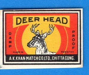 MATCHBOX LABELS PAKISTAN- Deer Head, small, Khan Match- ** - Picture 1 of 1