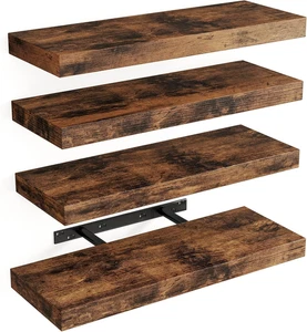15.8In Floating Shelves, Rustic Wood Finish Wall Shelves Set of 4, Shelves for W - Picture 1 of 11