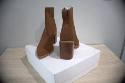 NIB Steven By Steve Madden Nara Stacked-Heel Sock Booties Camel Brown Size 6.5 - Image 1 of 4