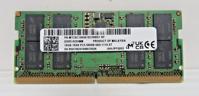 Micron 16GB DDR5 5600 PC5-5600B 1Rx8 SODIMM Laptop Memory RAM MTC8C1084S1SC56BD1 - Image 1 of 3