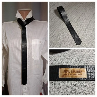 Corbata negra delgada de cuero de colección hecha en Inglaterra 134 cm x 3 cm cuero diferente nueva de colección Foto 1 de 4