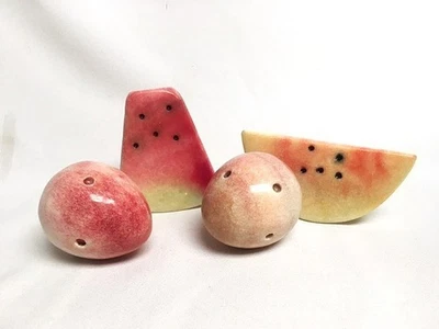 4 алебастровых мраморных камня фрукты 2 ломтика арбуза 2 клубники итальянский набор - Изображение 1 из 4