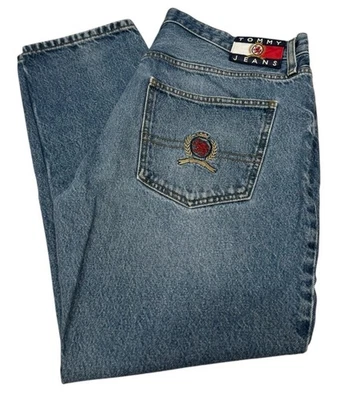 Tommy Hilfiger Mens Big Flag Crest Dad Jeans Size 36x30 Tommy Jeans Blue Denim - Image 1 of 4