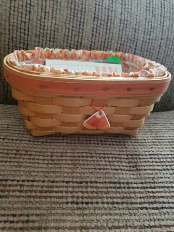 Longaberger 1999 Candy Corn Basket Tie-On Liner & Protector Set Halloween Fall Cover
