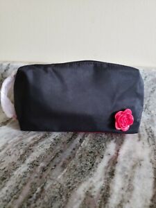 Lancôme Flower Embellished Cosmetic  Makeup Bag Black with Red Brand New