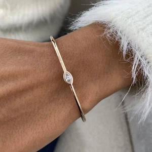 14k Rose Gold Open Bangle Bracelet 0.78 Ct Marquise Certified Lab Grown Diamond - Picture 1 of 6