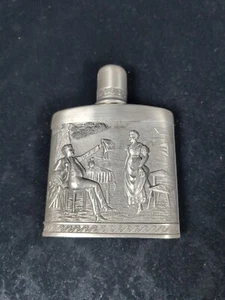 Frasco de cadera de peltre de estaño con frieling vintage Alemania 95 % estampado hombre mujer - Imagen 1 de 10