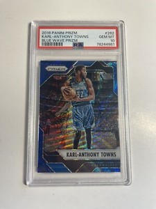 2016-17 PANINI PRIZM BASKETBALL KARL-ANTHONY TOWNS BLUE WAVE /99 WOLVES PSA 10