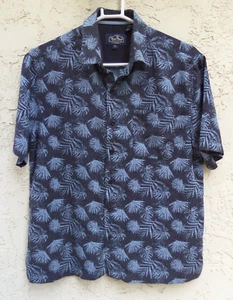✅NAT NAST CAMICIA UOMO tg M "BLUE PALM LEAF" 100% SETA S/S RETRÒ HAWAIANA 43 PETTO - Foto 1 di 3