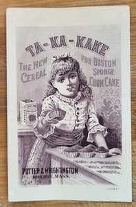 Victorian Trade Card Potter Wrightington Boston MA Ta Ka Kake Cereal Sponge Cake