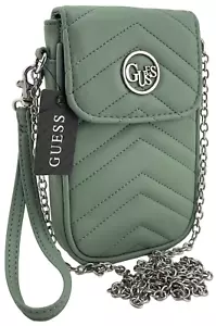 GUESS LOGO PHONE CROSSBODY SHOULDER BAG HANDBAG Sage Green AUTHENTIC New BNWT - Picture 1 of 17