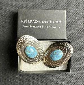Turquoise Silver Sterling Clip-on Earrings Silpada 2x1.25 - Picture 1 of 3