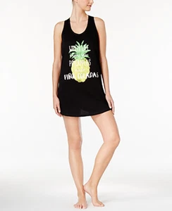 Jenni by Jennifer Moore "Pineapple" Printed Tank Top Sleepshirt;Black/Yellow (M) - Picture 1 of 1