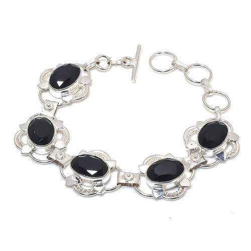 VALENTINO "Bracciale Gioielli Fatto a Mano Pietra Preziosa Spinello Nero 925 Taglia 7 8"