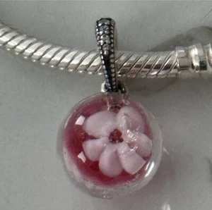 Pandora Floral Pfirsichblüte Murano Glas Anhänger Dangle Charm RAR - Bild 1 von 7