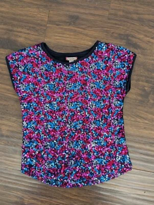 Size 7 8 S Ruby & Bloom Purple Sequins Girl Top Shirt Disco Punk Tshirt Party - Image 1 of 4
