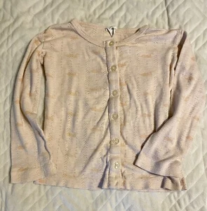 Kate Quinn Girls 5y Organic Cotton Knit Peach Button up Swan Sweater - Picture 1 of 7