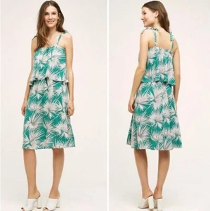 HD IN PARIS Anthropologie Womens Medium Petite Fanned Palm Print Tie Strap Dress - Picture 1 of 10