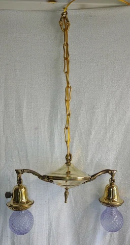 Antique Chandelier Brass 2 Lights & Socket Covers Restored Rewired Cover