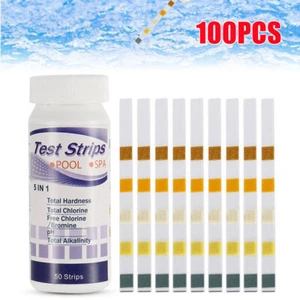 100Pcs 5 IN 1 Pool Teststreifen Wasser Schwimmbad Messung Alkalinität PH Chlor - Bild 1 von 12