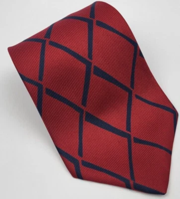 Corbata corta de seda Perry Ellis roja azul rayas geométricas para hombre 55 x 3,7/8 Foto 1 de 4