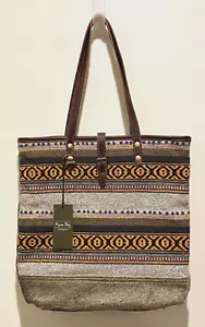 Bolso de hombro Myra Bag Boho tejido tapiz lona cuero de vaca nuevo con etiquetas - Imagen 1 de 7