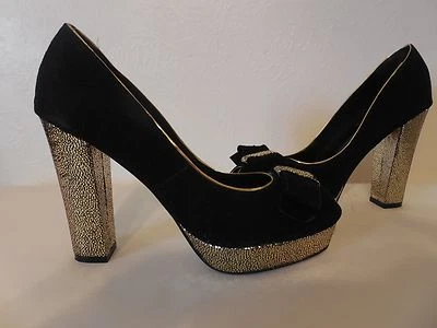 Новый размер 9 MENBUR замшевый черный заглянуть носок платформе Pums блок каблук бант туфли - Изображение 1 из 4