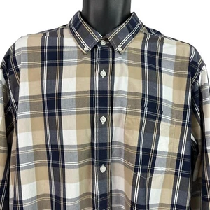 Eddie Bauer Classic Fit Long Sleeve Shirt Blue Brown Plaid XL - Picture 1 of 10