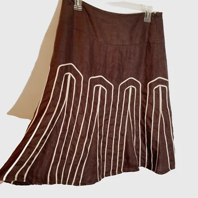 Falda Worthington Para Mujer Talla 8 Marrón Marfil Cinta 100% Lino Calce y Forrada Acampanada Foto 1 de 4