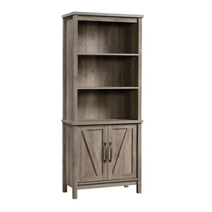 BOOKCASE CABINET Bookshelf Farmhouse with Doors, Rustic Gray Finish - Picture 1 of 12