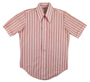 VTG 70s MONTGOMERY WARD US Men’s 15 Red White Striped Short Sleeve Disco Shirt - Picture 1 of 15