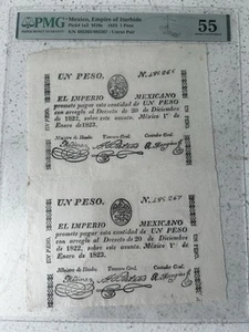 SASA 1823 México Empire Of Iturbide Uncut Sheet Peso Pmg Au55 - Picture 1 of 8