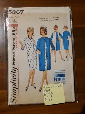 Simplicity 5367 Junior Petite Size 5 One-Piece Dress And Coat Sewing Pattern FF  - Image 1 of 2