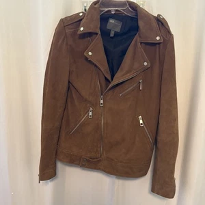 Asos hellbraune Wildleder Leder Damen Jacke XS Reißverschlüsse schön - Bild 1 von 10