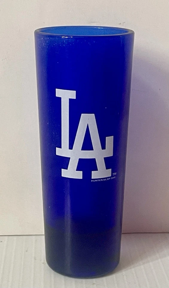 LOS ANGELES DODGERS VINTAGE 4” LA BLUE SHOT GLASS-MLB BASEBALL COLLECTIBLE-BAR - Image 1 of 4