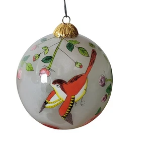 Vintage Hand Painted Blown Glass Christmas Ornament 3" Floral & Bird Collectible - Picture 1 of 10