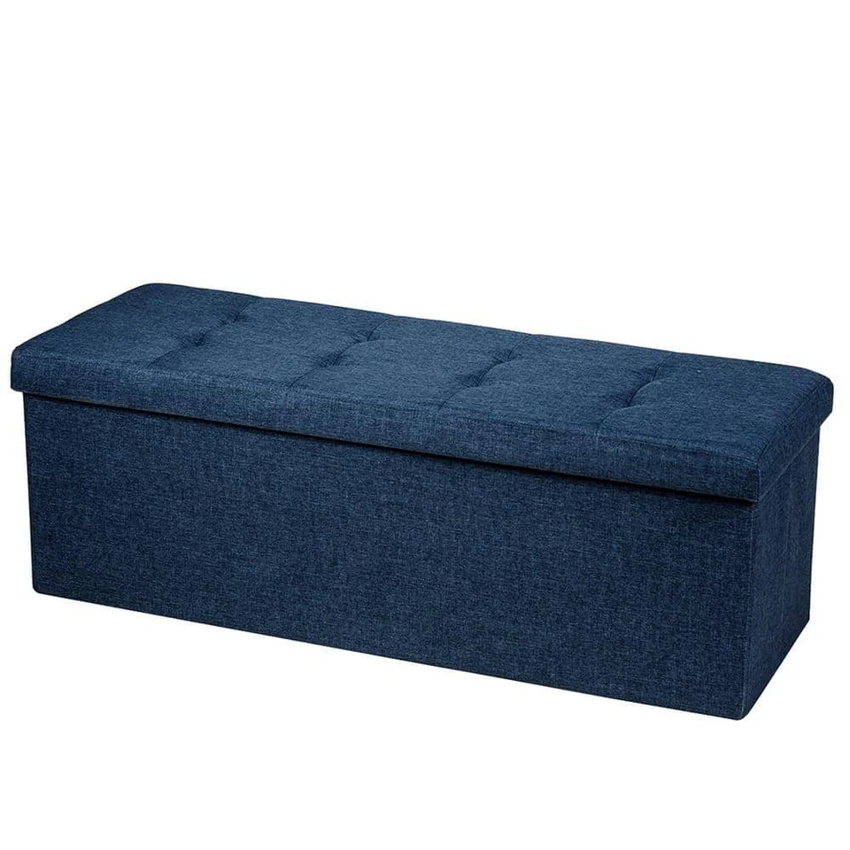 Costway Ottoman 15"x43.5"x15"Navy Fabric Folding Storage w/Divider Bed End Bench - Image 1 of 4