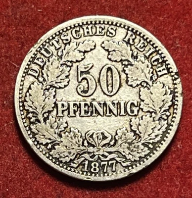 Germany 50 Pfennig 1877 H Silver Coin KM#6 622K Mintage T7207a - Image 1 of 2
