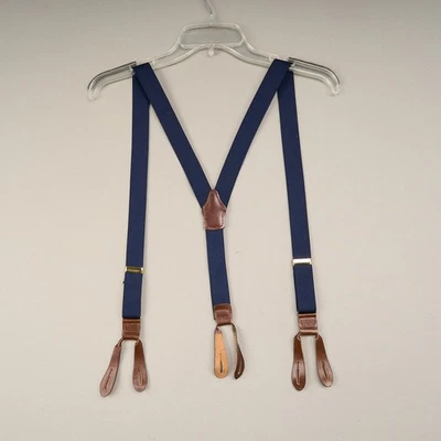 Tirantes de cuero para hombre azul marino estilo botón elástico Foto 1 de 4