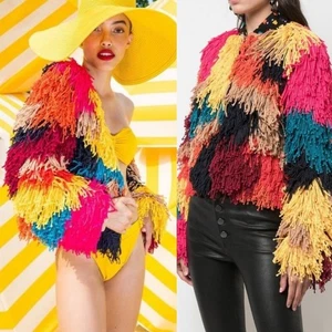 Chaqueta Alice and Olivia cervatillo arco iris flecos bloques de colores talla L nueva con etiquetas - Imagen 1 de 13